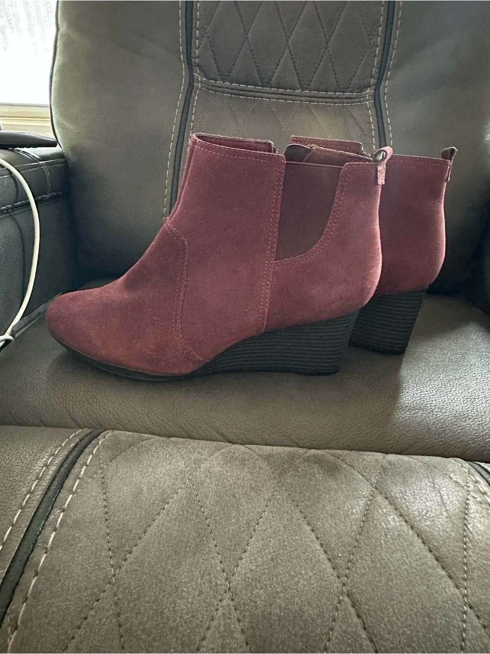 Clarks artisan Wine Suede Wedge Ankle Booties